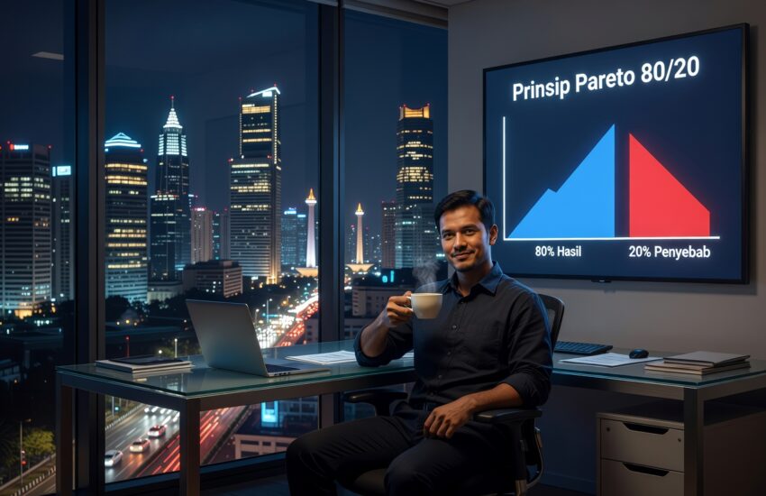 Grafik prinsip 80/20 focus on high-leverage activities untuk produktivitas maksimal