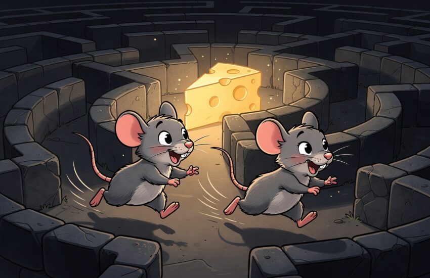 Tikus Sniff dan Scurry anticipate change di labirin Who Moved My Cheese