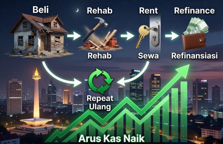 Ilustrasi BRRRR method cash flow dan appreciation properti rental Indonesia