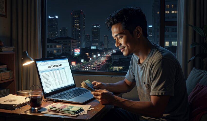 Orang menghitung dana darurat baby steps Dave Ramsey untuk debt-free living 2025