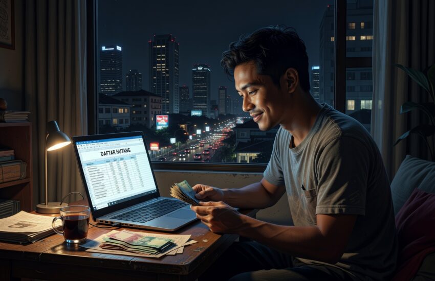 Orang menghitung dana darurat baby steps Dave Ramsey untuk debt-free living 2025