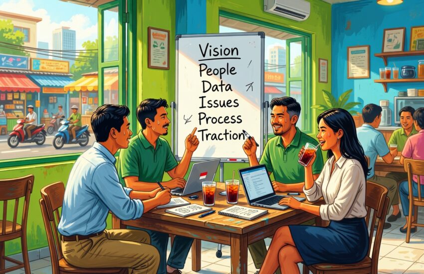 Tim UMKM Jakarta terapkan EOS Vision People Data Issues Process Traction dalam meeting santai