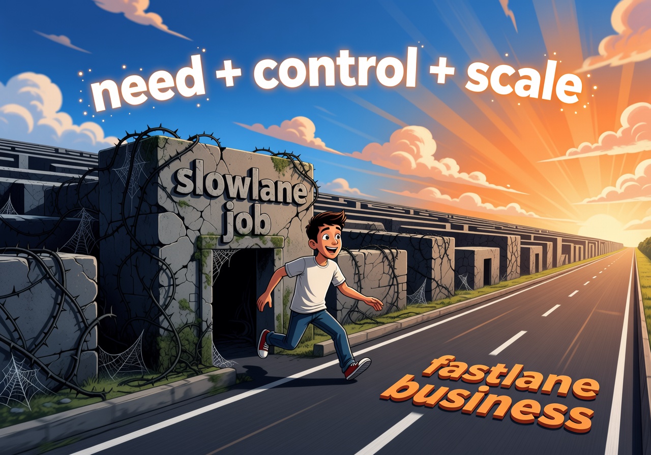 Escape Slowlane Job ke Fastlane Business: Rumus Kekayaan Need + Control + Scale ala MJ DeMarco 1