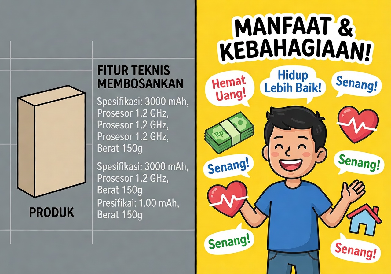Features vs Benefits dan Headlines: Dua Senjata Ampuh Copywriting yang Gue Tes di 2025 1