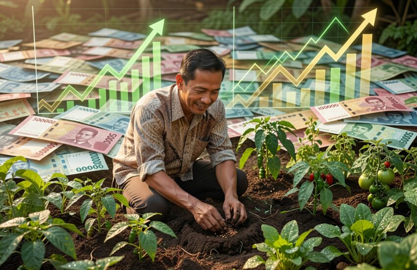 Ilustrasi grow wealth seperti tanam kebun untuk self-made kaya disiplin