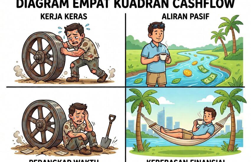 Diagram empat kuadran cashflow Kiyosaki pindah ke sisi kanan B dan I financial freedom