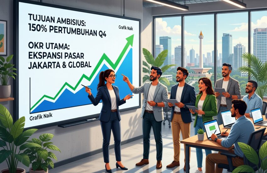 Tim brainstorming set ambitious goals dengan OKRs di Jakarta 2025