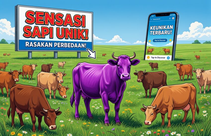 Sapi ungu purple cow simbol stand out in crowded market ala Seth Godin