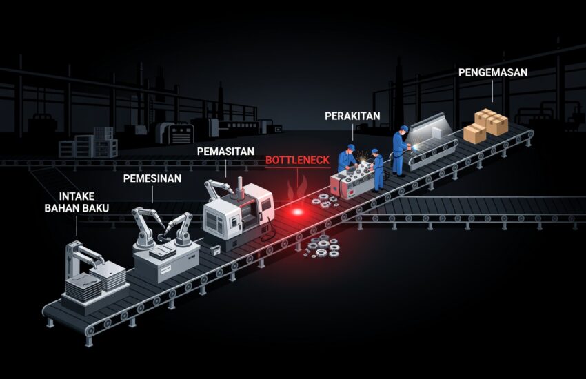 Diagram identify bottleneck dalam theory of constraints dari The Goal Goldratt