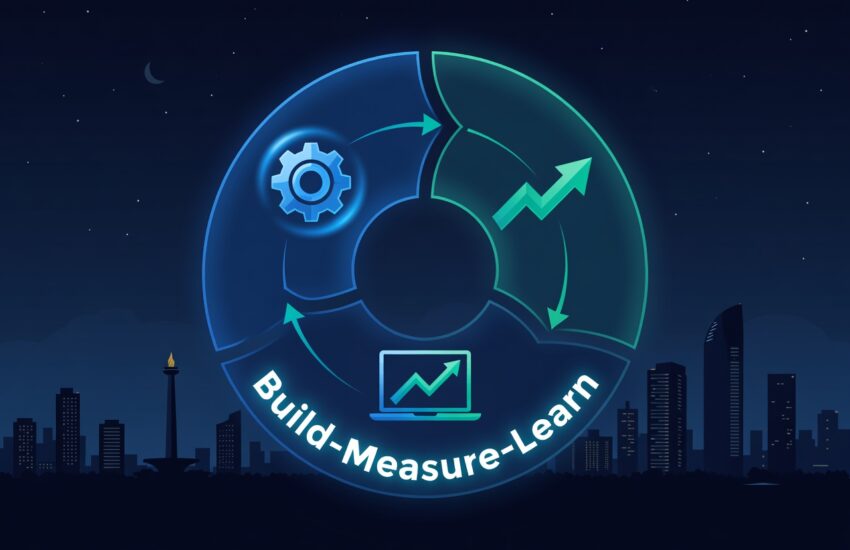 Ilustrasi Build-Measure-Learn feedback loop untuk validasi MVP startup Indonesia